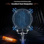 Rear aluminum housing and cooling fins on a YFD 4-inch round LED work light