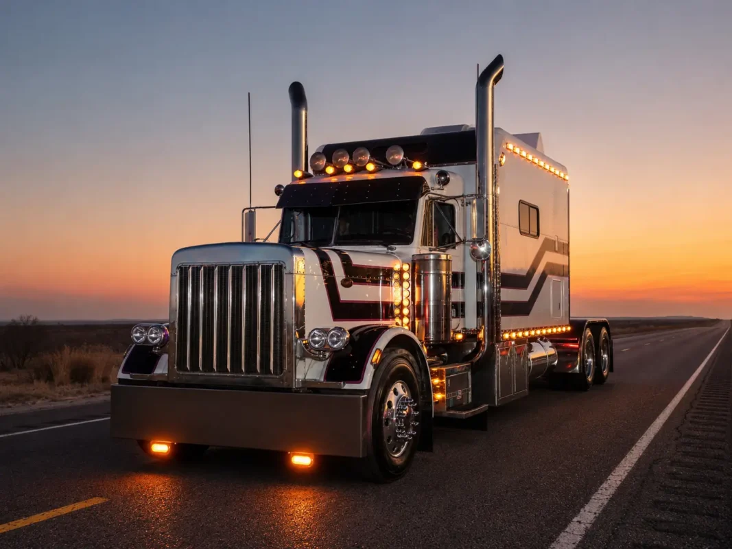 Custom American truck upgraded with YFD LED lights for improved visibility and distinctive road style