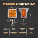 IP67 waterproof double-sided 52 LED red and amber truck fender light in wet conditions