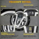 Waterproof YFD 7-inch round LED headlight designed for rain, snow, fog, and dusty roads