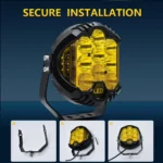 Close-up of YFD 7-inch LED off-road light lens LED chips housing and lighting pattern