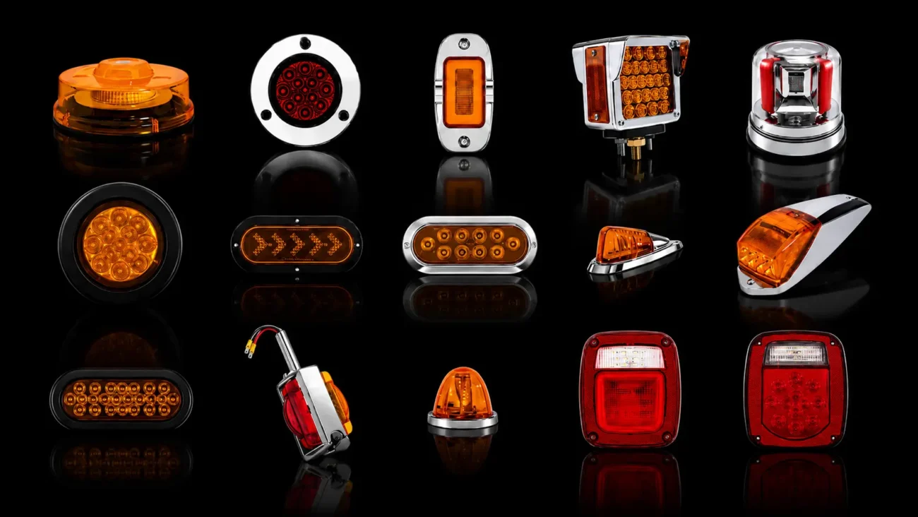 YFD Lighting collection of LED marker lights, tail lights, warning lights, cab lights, and work lights