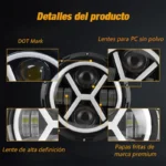 Close-up of YFD X-shaped DRL LED light projector lenses LED chips and clear front lens