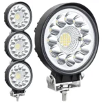 Four YFD 4-inch round LED work lights with adjustable mounting brackets for trucks and tractors