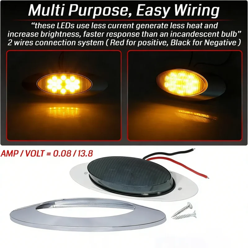 10 smoked amber oval marker lights with chrome bezels screws and wire connectors