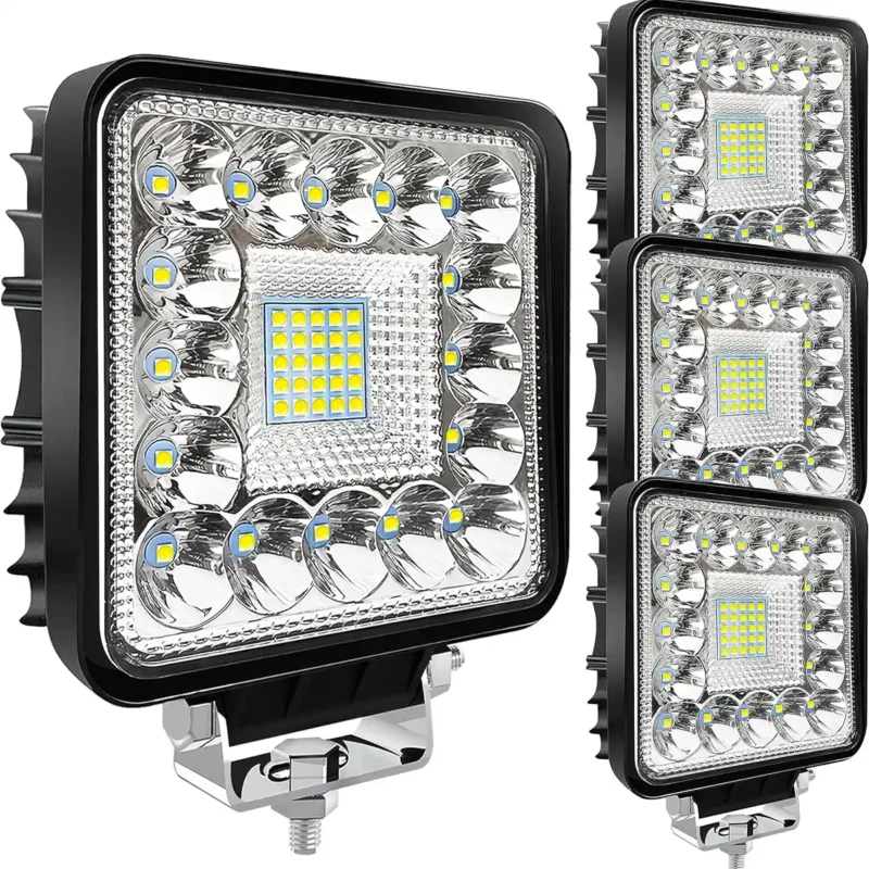 4 pack 4 inch square LED work lights with mounting brackets for trucks and off-road vehicles