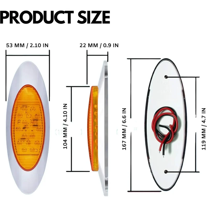 6.5 inch oval smoked amber side marker light dimensions with chrome bezel