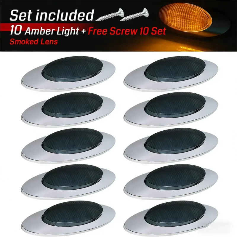 Smoked amber 6.5 inch oval LED side marker light illuminated