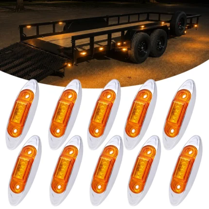 10 pack 2.5 inch mini oval amber LED side marker lights with chrome bezels for trucks and trailers