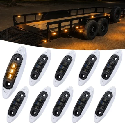 10 pack 2.5 inch mini oval amber LED side marker lights with smoked lenses and chrome bezels
