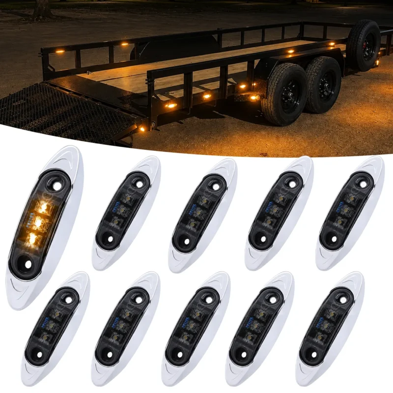 10 pack 2.5 inch mini oval amber LED side marker lights with smoked lenses and chrome bezels