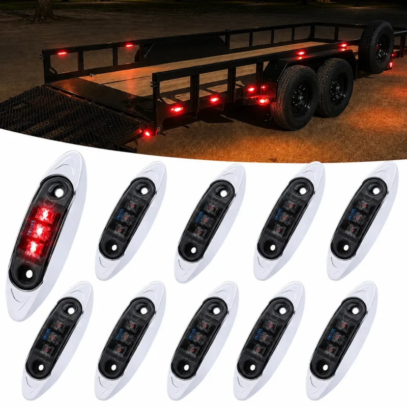 10 pack 2.5 inch mini oval red LED side marker lights with smoked lenses and chrome bezels
