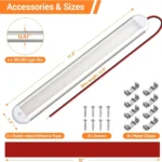 YFDLights 120 LED truck interior light dimensions with adhesive tape screws and metal mounting clips