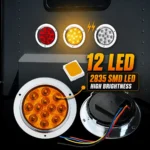 Amber round tail light equipped with 12 high-brightness 2835 SMD LED chips