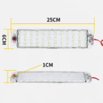 12W LED interior reading light dimensions measuring 25 cm long, 6 cm wide, and 1 cm thick