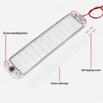 12W LED interior light with mounting screws, screw holes, and double-sided adhesive tape