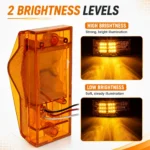 Amber 18 LED truck marker light showing high brightness and low brightness illumination