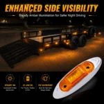 Illuminated 2.5 inch amber side marker light with three Super Flux Piranha LEDs and chrome bezel