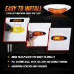 Installation guide for 2.5 inch amber LED side marker light with mounting screws and two-wire connection