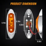 Dimensions of 2.5 inch mini oval amber LED marker light with chrome bezel and mounting holes