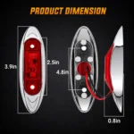 Dimensions of 2.5 inch mini oval red LED marker light with chrome bezel and mounting holes