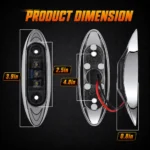 Dimensions of 2.5 inch mini oval smoked lens red LED marker light with chrome bezel