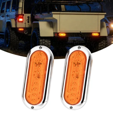 2 pack 6 inch amber oval LED tail lights with chrome bezels for trucks trailers RVs and work vehicles