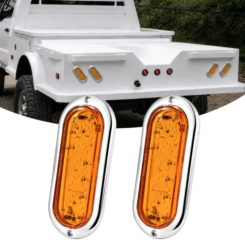 2-pack 6-inch amber oval LED tail lights with chrome housings for trucks, trailers, pickups, RVs and campers