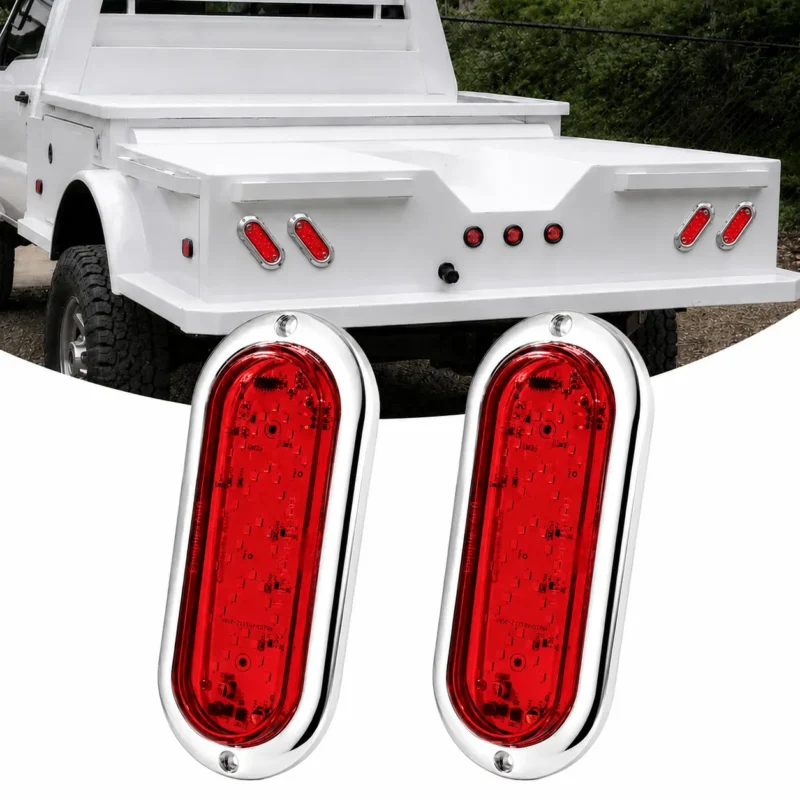 2 pack 6 inch red oval LED tail lights with chrome housing for pickup trucks trailers RVs and campers
