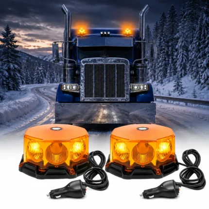 2 pack octagonal amber magnetic warning beacon lights with cigarette lighter plugs