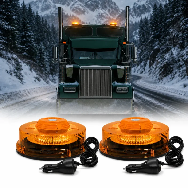 2 pack amber UFO strobe warning lights with 22 flash patterns, magnetic bases and cigarette lighter plugs