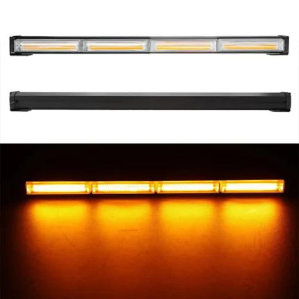 24-inch amber and white LED warning light bar front view rear view and illuminated effect