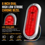 6 inch red oval LED tail light with 21 LEDs high low brightness and strobe running flash functions