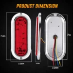 6 inch red oval LED tail light product dimensions with front side and back view