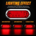 6 inch red oval LED tail light with high brightness low brightness and flowing strobe modes
