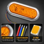 Amber oval LED tail light with ABS chrome bezel 4 color coded wires and 21 LED 2835 SMD chips