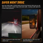 12V black dual-face fender lights showing amber front and red rear visibility during nighttime driving