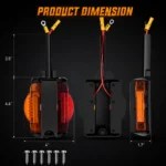Dimensions of 12V black dual-face fender light for Freightliner, Kenworth, and Peterbilt trucks