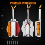 Dimensions of 12V chrome dual-face fender light for Freightliner, Kenworth, and Peterbilt trucks