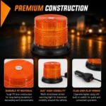 Amber warning beacon light with durable PC lens and rugged black base
