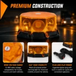 Octagonal amber warning beacon light with durable PC lens and rugged black base