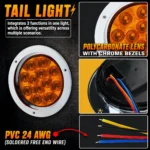 Amber round tail light featuring a durable polycarbonate lens, chrome bezel and four PVC wires