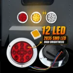 Red round tail light equipped with 12 high-brightness 2835 SMD LED chips