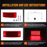 Step-by-step installation guide for the red LED marker light, including drilling, mounting hardware, wiring, and power connection instructions.