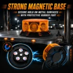 Amber warning beacon light with strong magnetic base and protective rubber foot