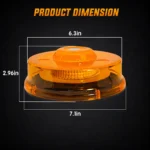 Dimensions of amber UFO strobe warning beacon with magnetic base and cigarette lighter power cord