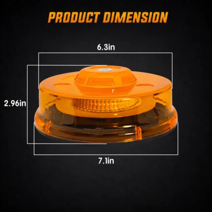 Dimensions of amber UFO strobe warning beacon with magnetic base and cigarette lighter power cord