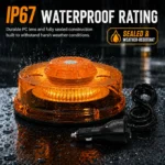 Waterproof amber UFO warning beacon designed for rain, snow and harsh outdoor driving conditions