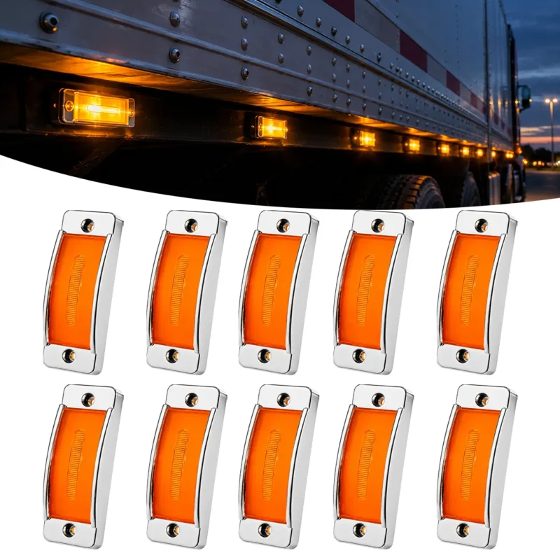 YFD Lighting 10-pack 24V amber LED marker lights with chrome housings for heavy-duty trucks and trailers