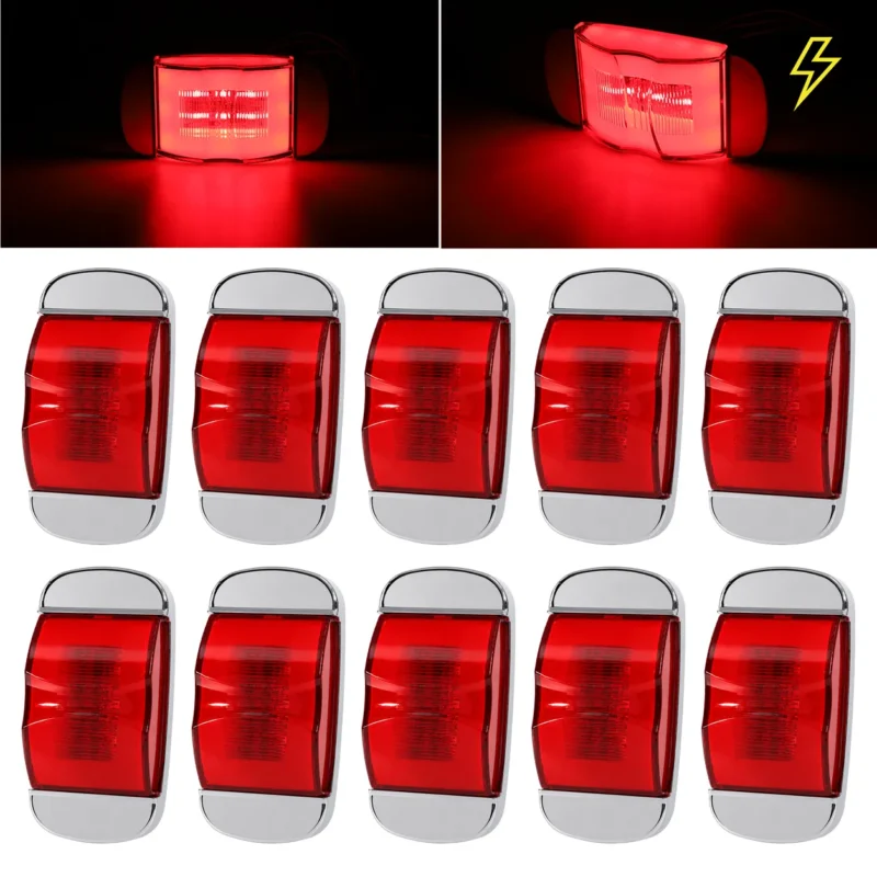 YFD Lighting 10-pack 6-inch red LED marker lights with chrome housings on a white background